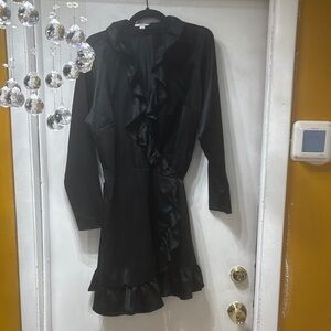 Bar III Black Satin Dress with Ruffle Hem